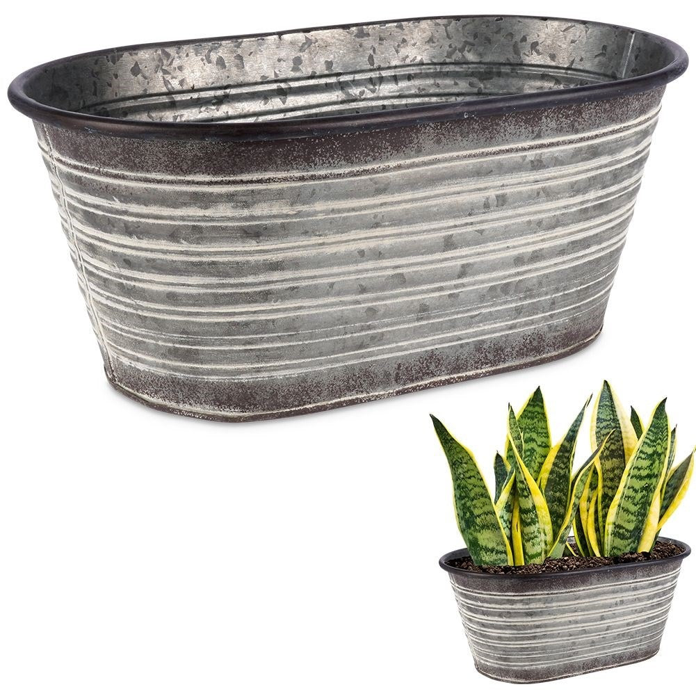 Long narrow vintage pot in rusty galvanized metal