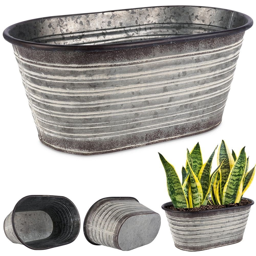 Long narrow vintage pot in rusty galvanized metal