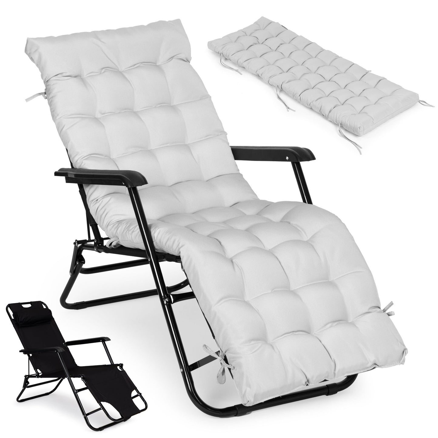 Lounger with cushion, 2-in-1 reclining chair, foldable structure, for beach and garden