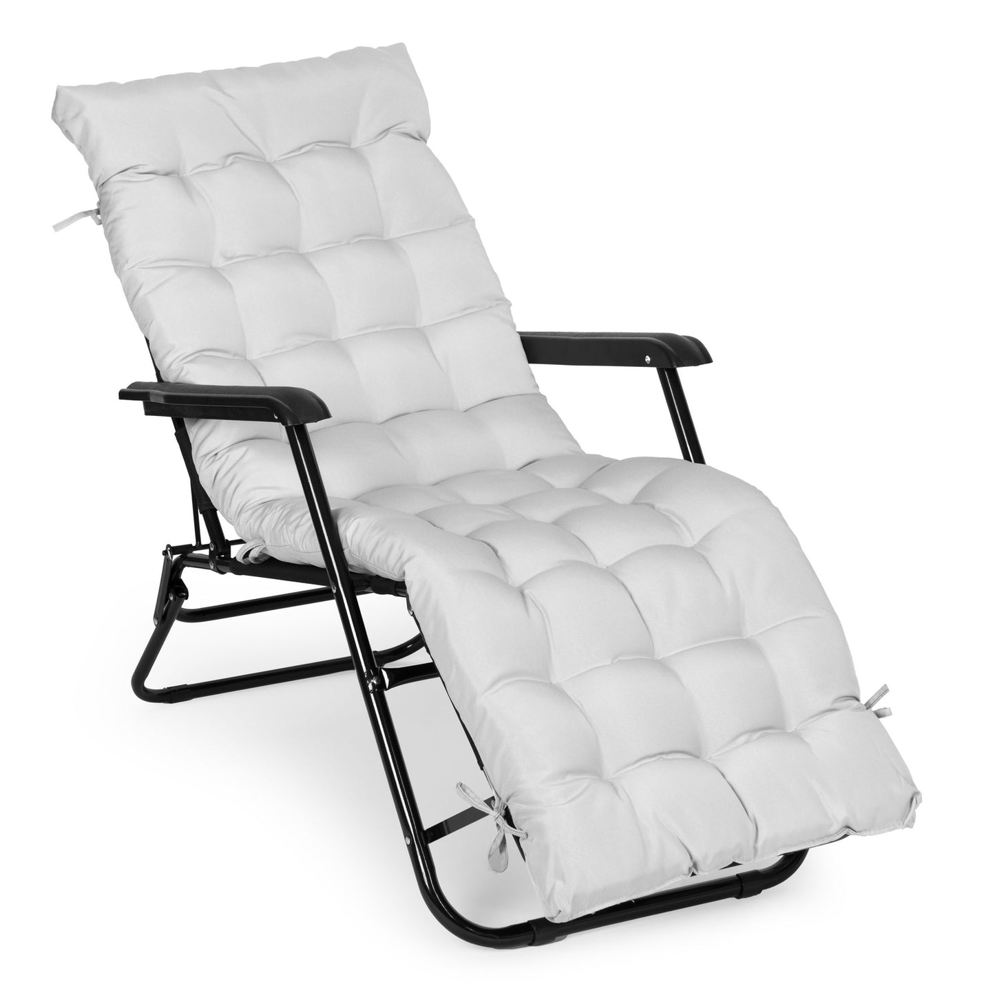 Lounger with cushion, 2-in-1 reclining chair, foldable structure, for beach and garden