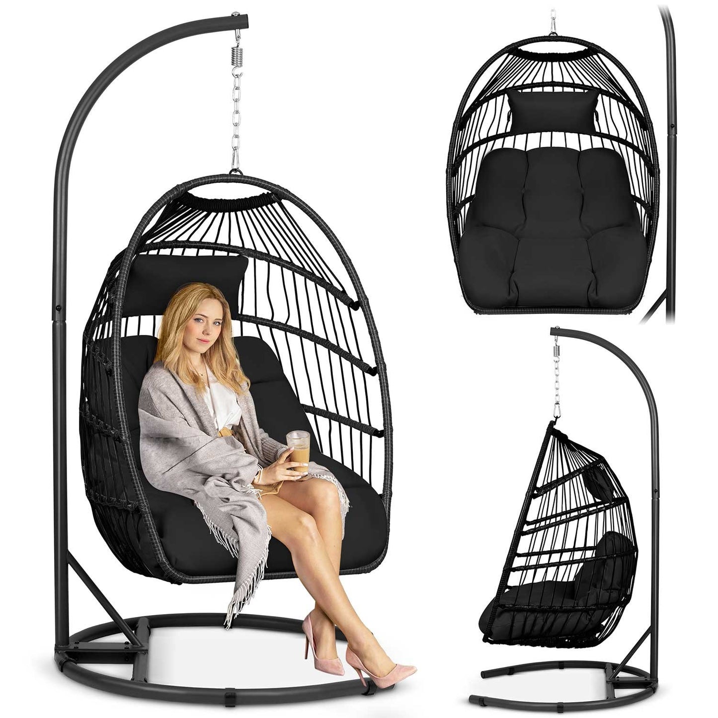 Luisiana black hanging garden chair + black Sofotel cushions