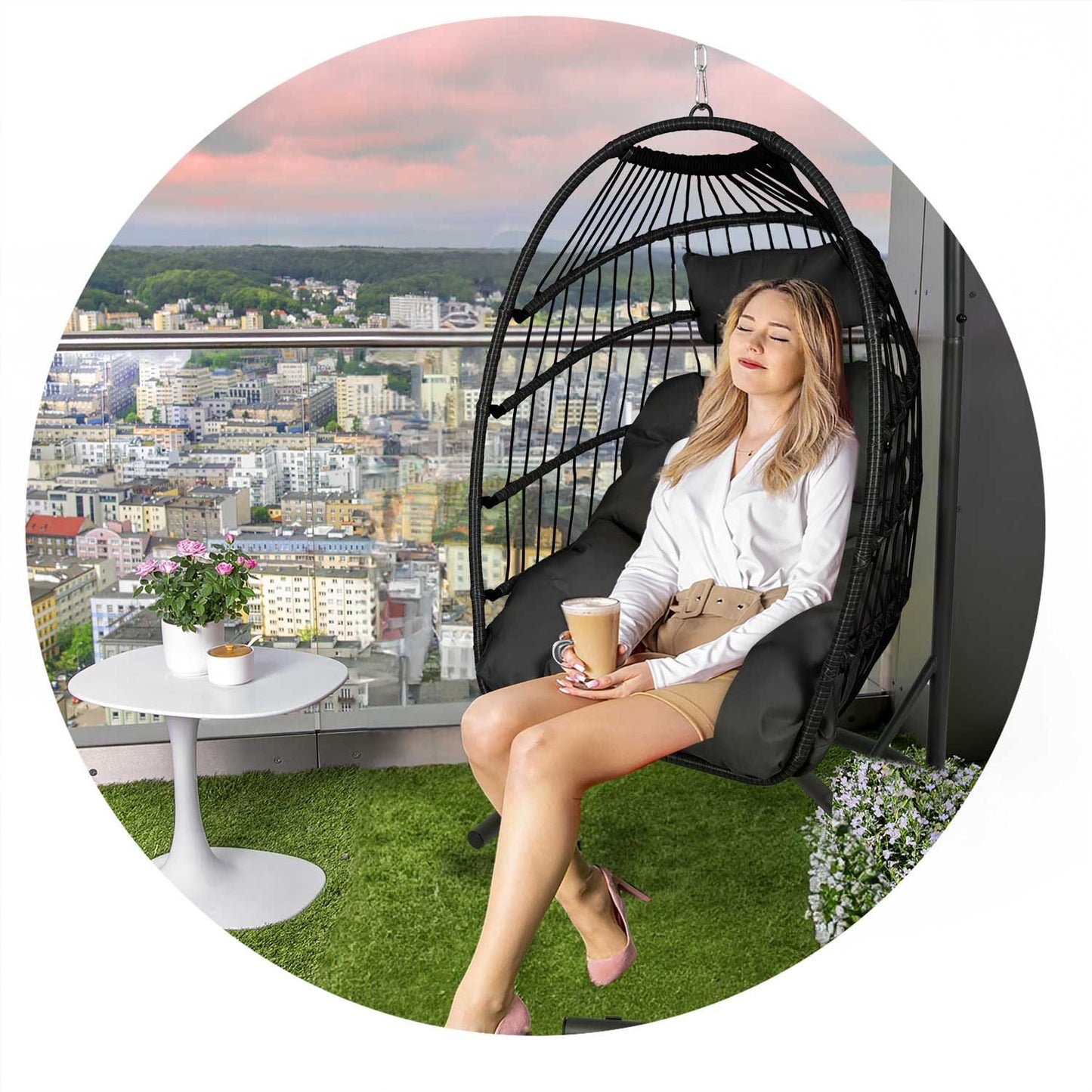 Luisiana black hanging garden chair + black Sofotel cushions