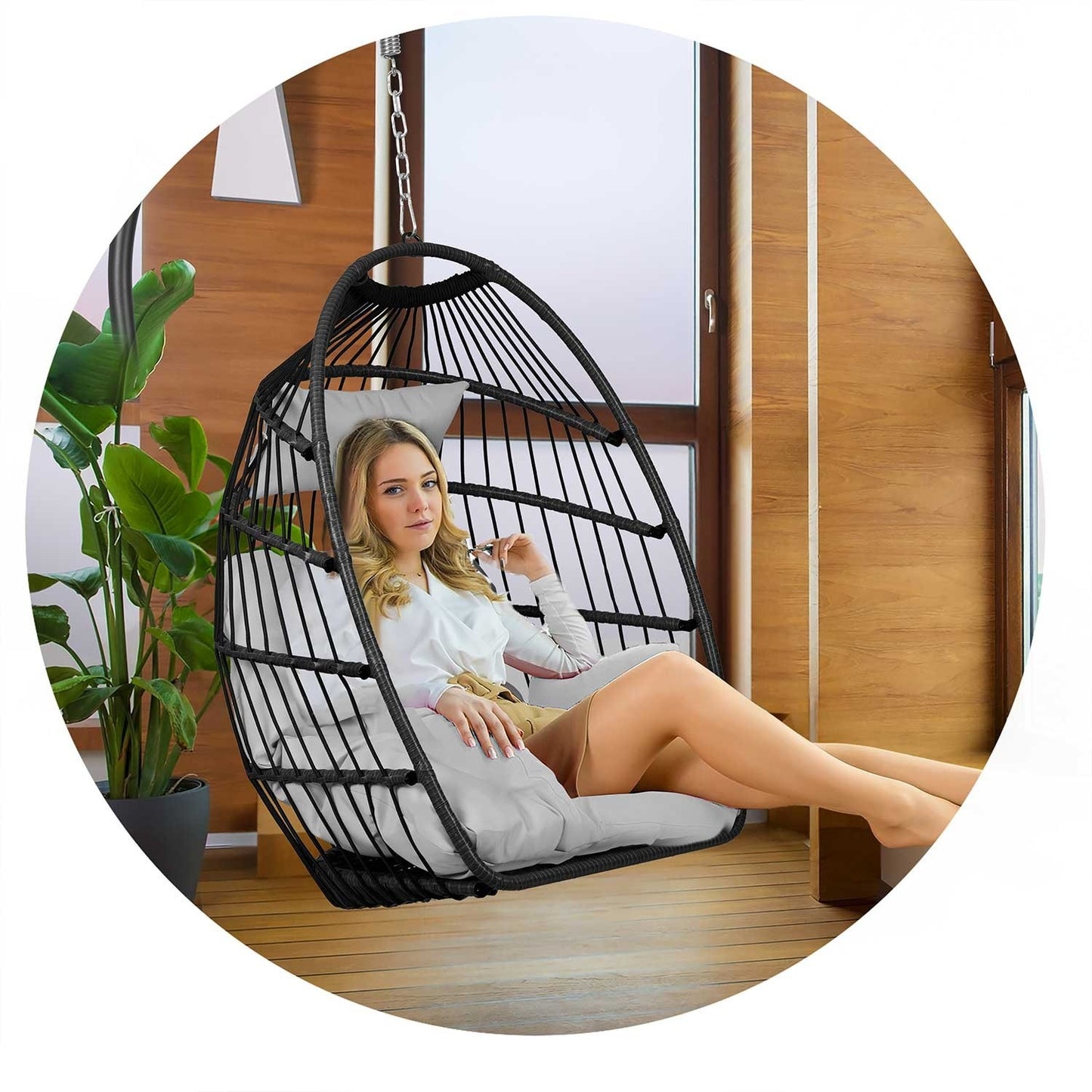 Luisiana hanging garden chair black + grey cushions Sofotel
