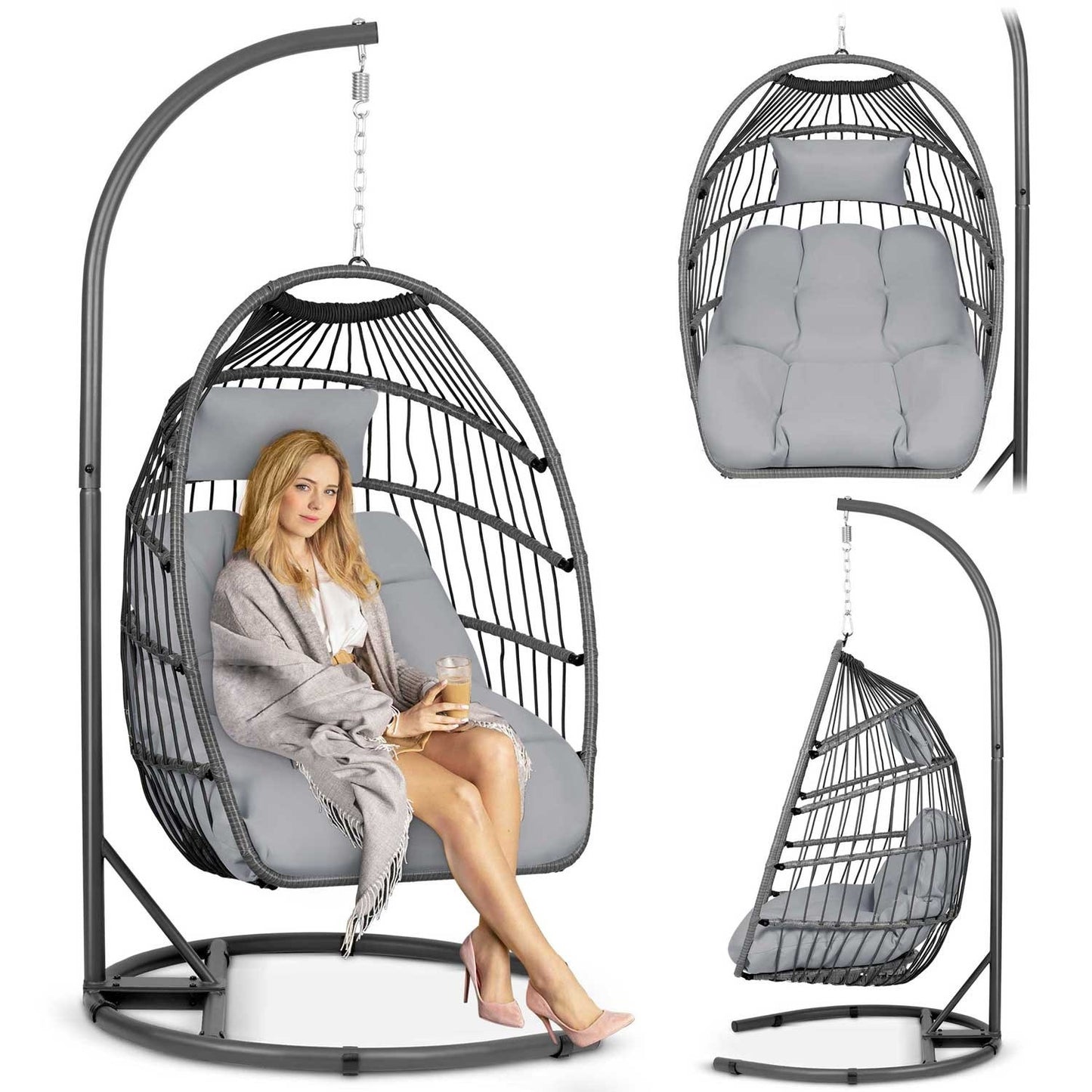 Luisiana hanging garden chair gray + gray cushions Sofotel