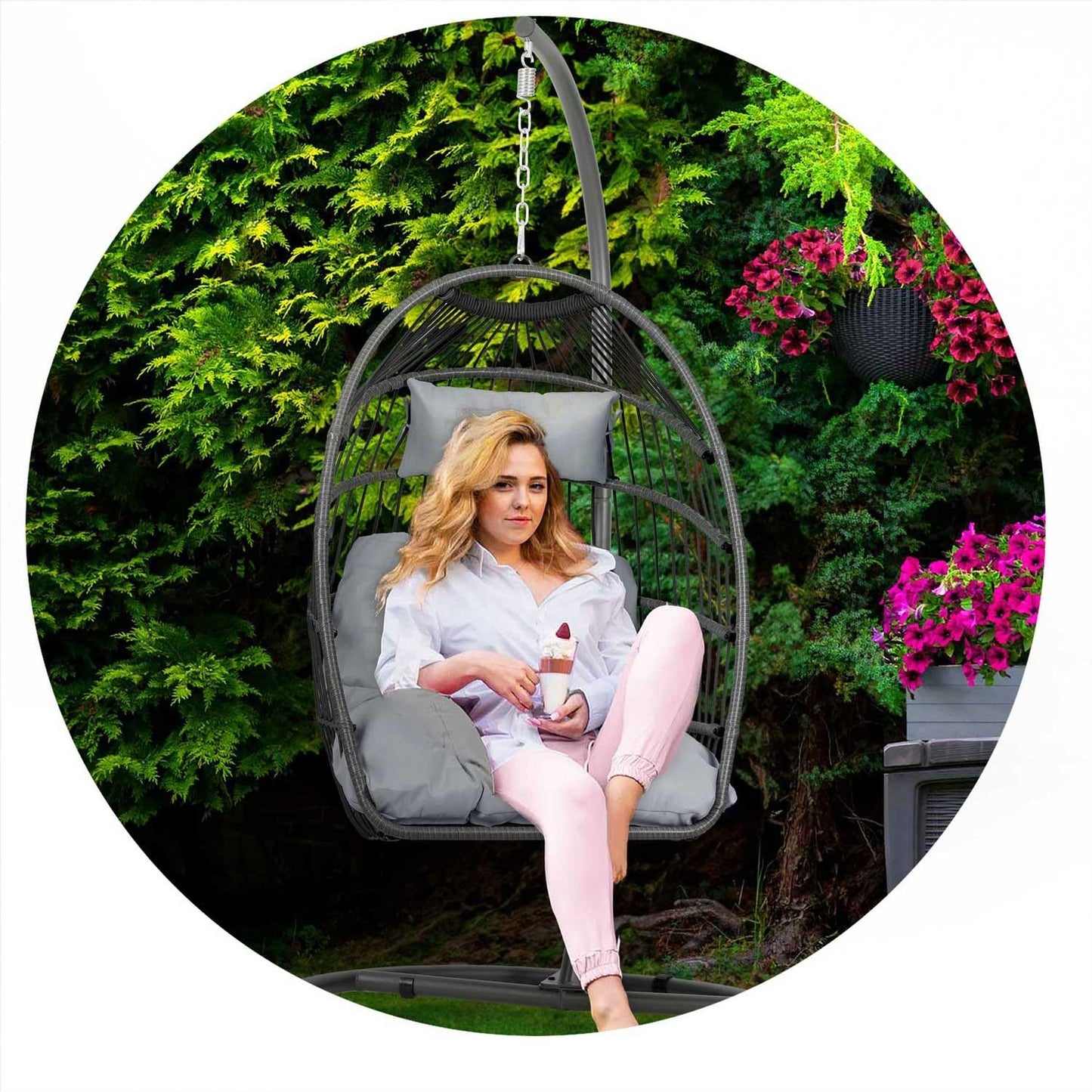 Luisiana hanging garden chair gray + gray cushions Sofotel