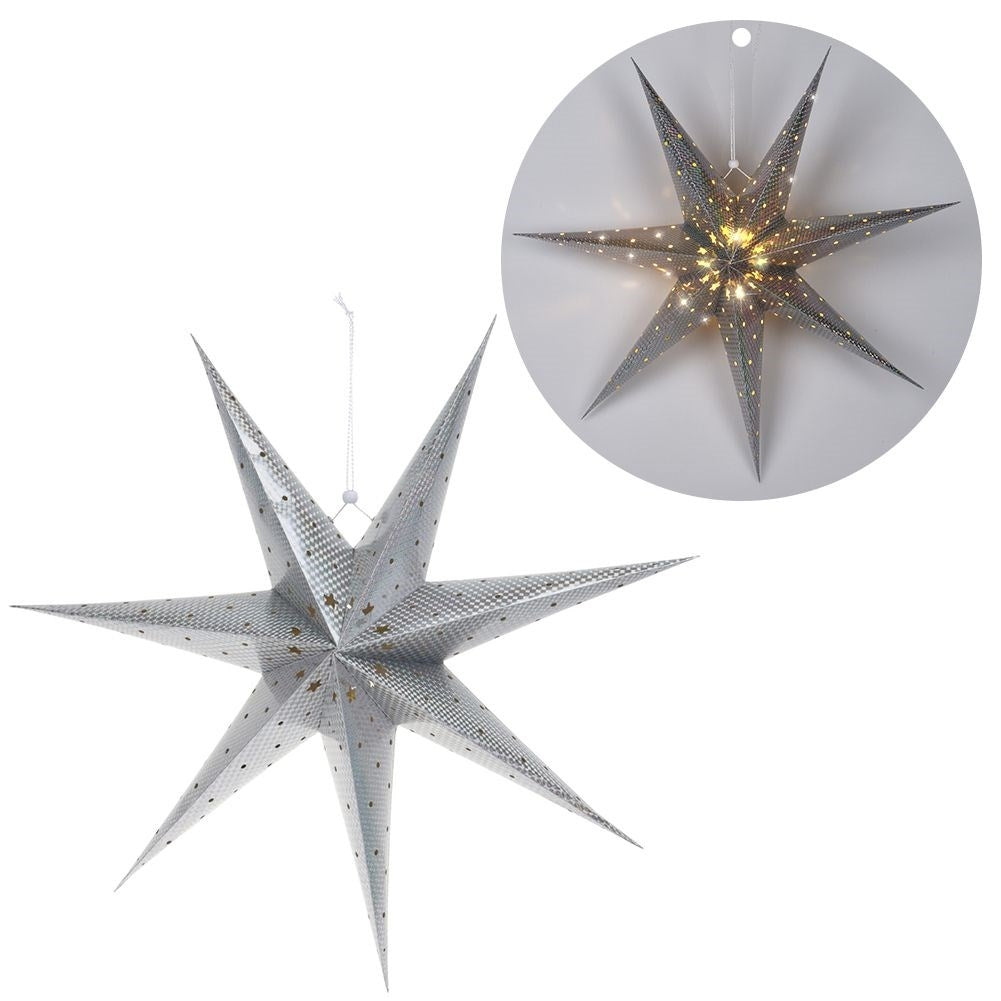 Luminous Christmas star with 10 LED lights in silver-colored paper