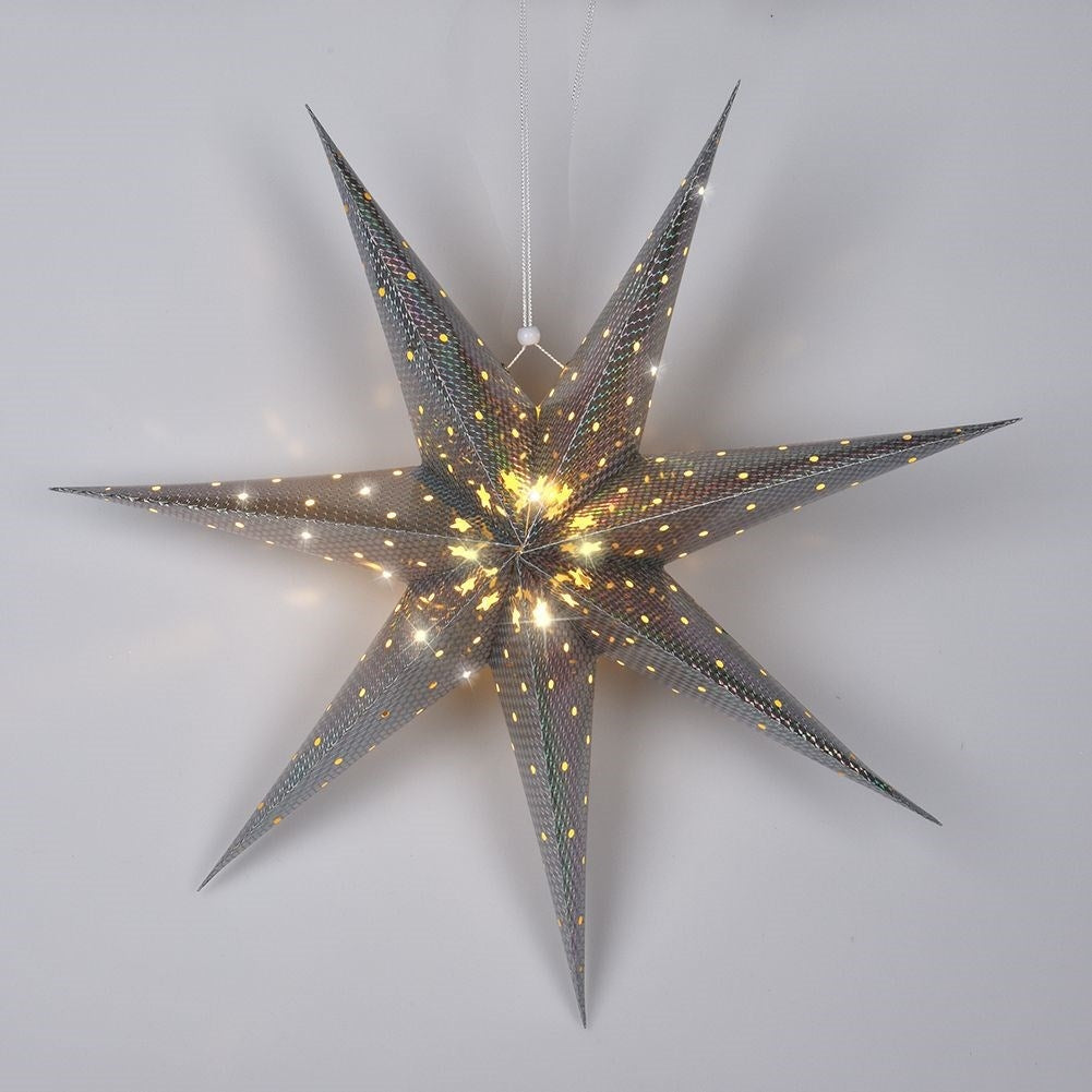Luminous Christmas star with 10 LED lights in silver-colored paper