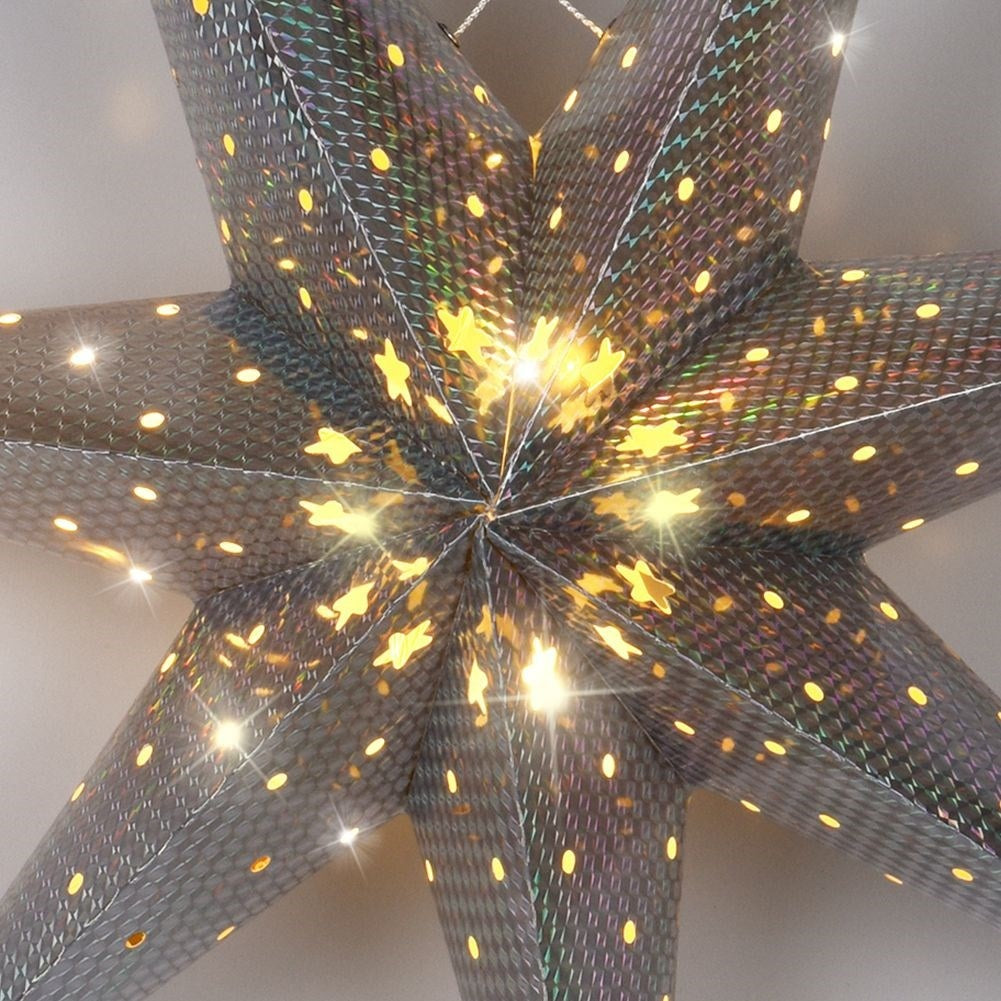Luminous Christmas star with 10 LED lights in silver-colored paper