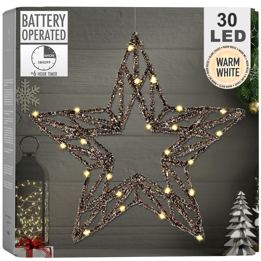 Luminous Christmas star with 30 LED lights, battery operated