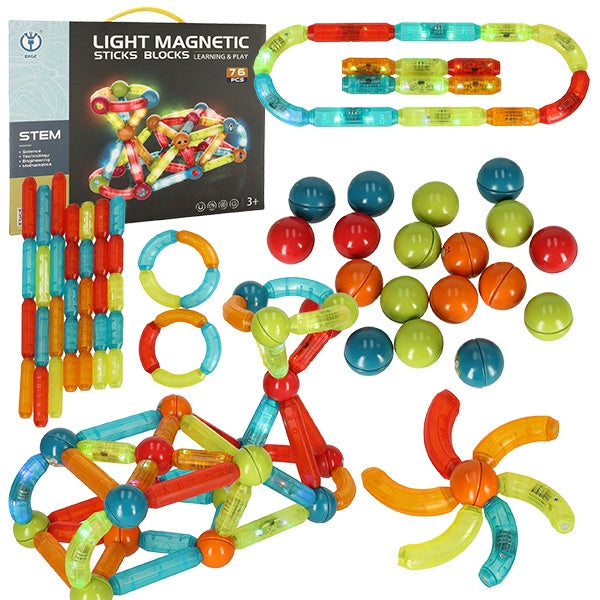 Luminous magnetic blocks for small children 76 elements