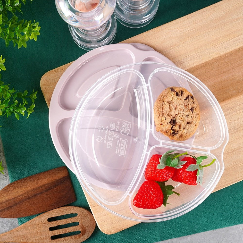 Lunch box with three compartments for convenient food storage and transport