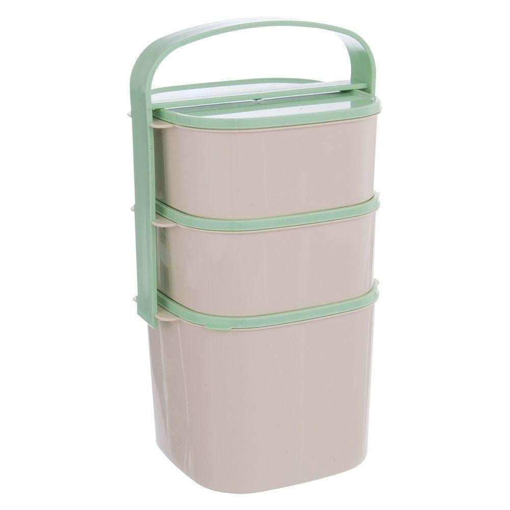 Lunch box with three containers and handle
