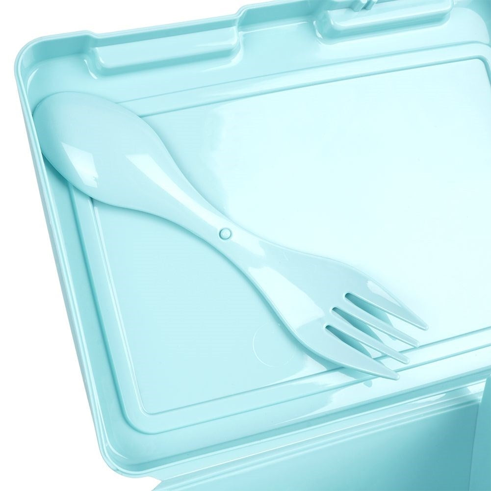 Lunch box with two compartments and 2-in-1 cutlery