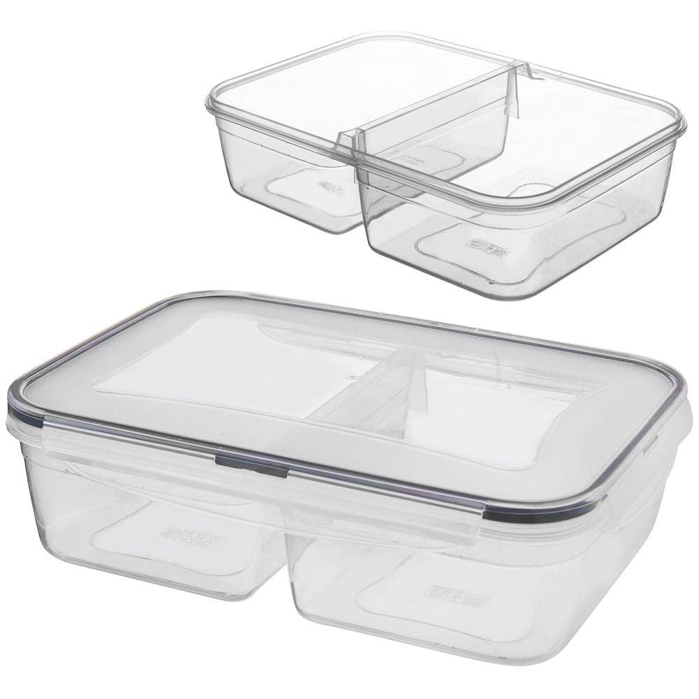 Lunch box with two compartments, seal and locking clips