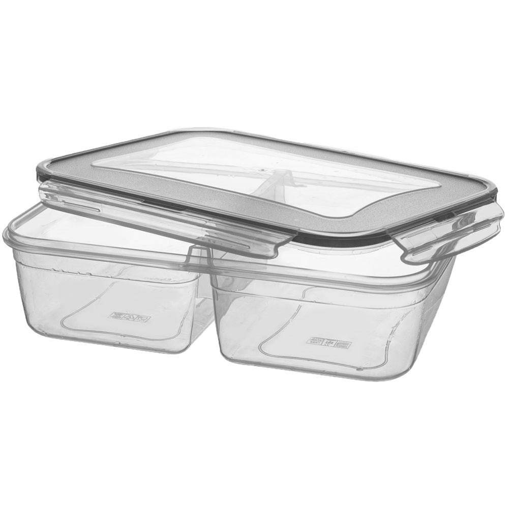 Lunch box with two compartments, seal and locking clips