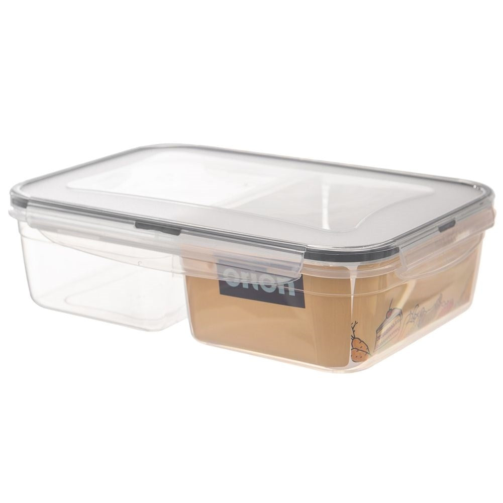 Lunch box with two compartments, seal and locking clips
