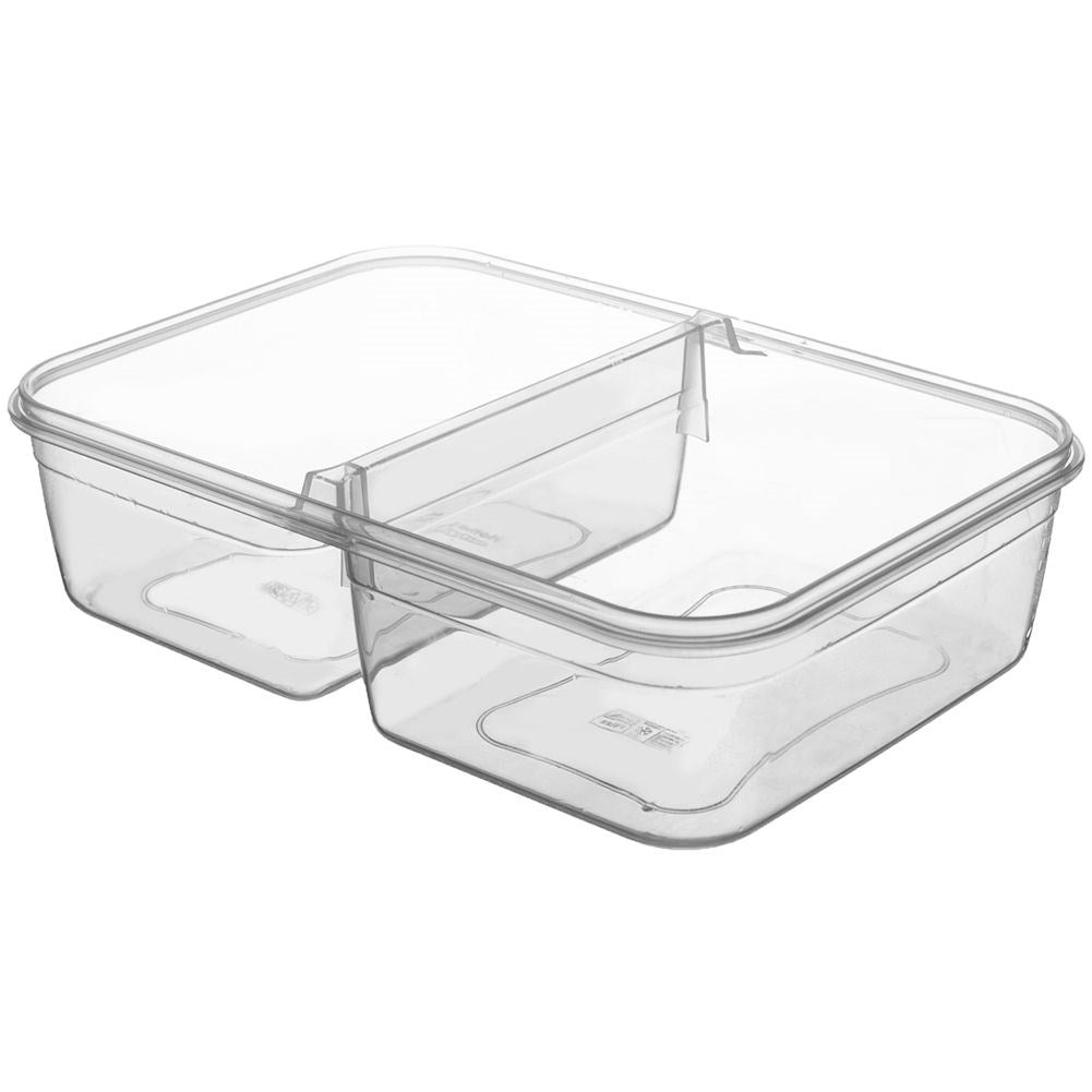 Lunch box with two compartments, seal and locking clips