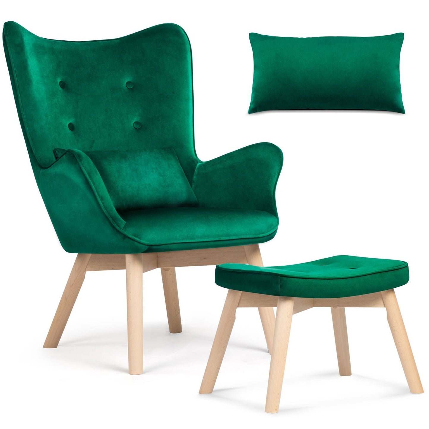 Luxurious Armchair with Footstool Sofotel Norse Dark Green