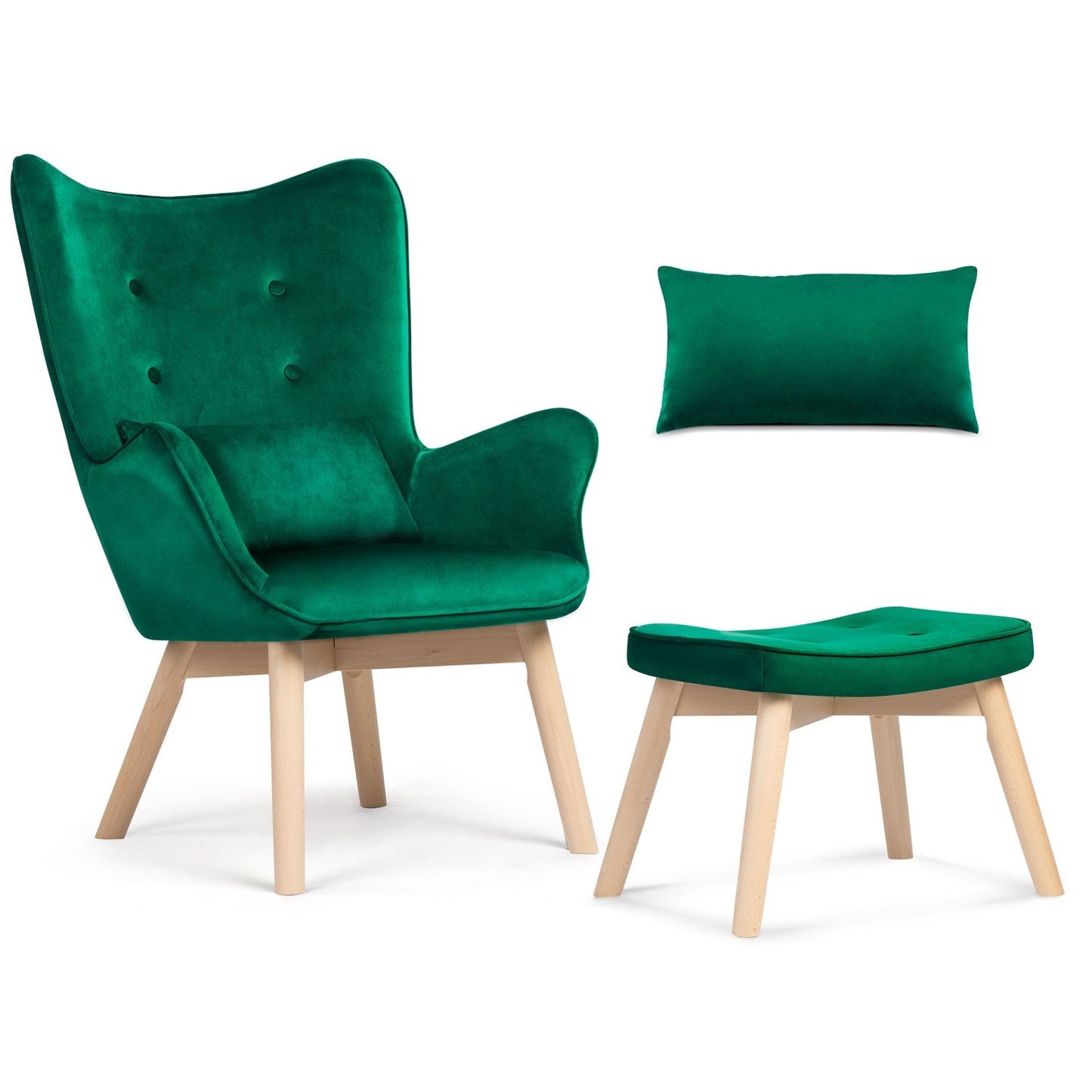 Luxurious Armchair with Footstool Sofotel Norse Dark Green