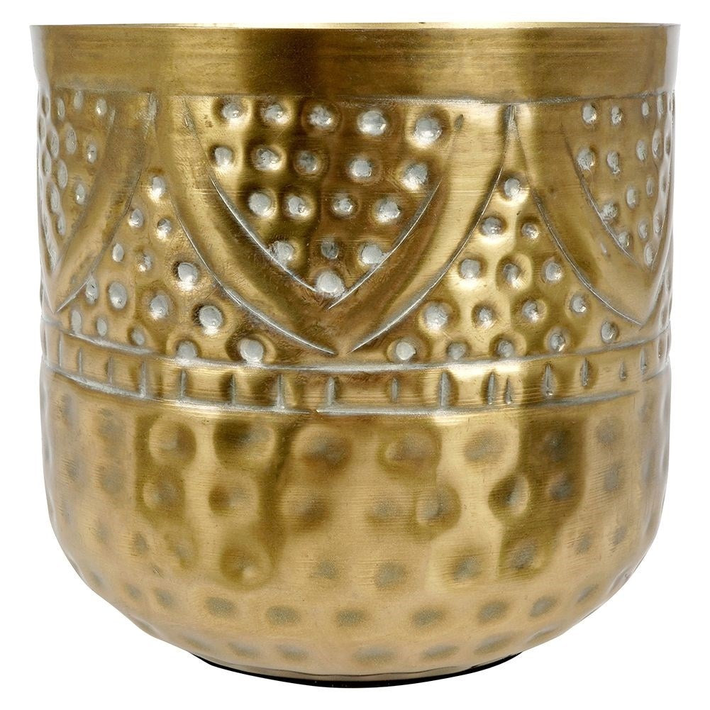 Luxurious flower pot in hammered brass with an elegant design