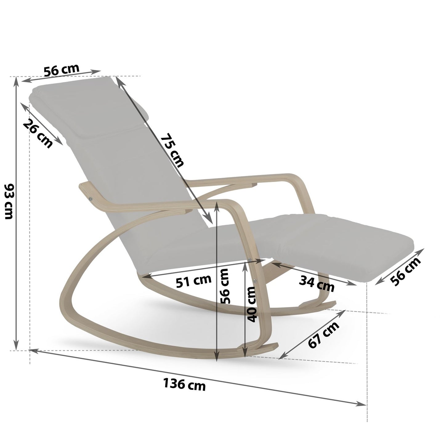 Luxurious rocking chair Suzi - light grey