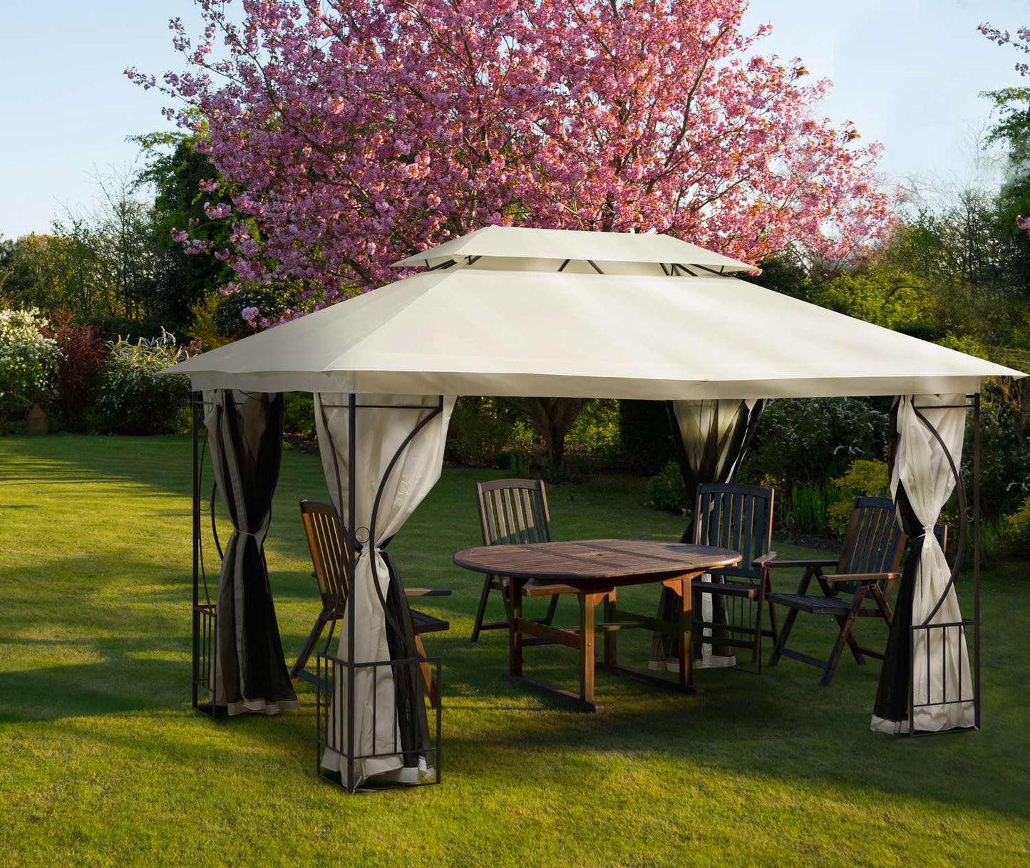 Luxury Beige Garden Pavilion Tent Gazebo 3x4 m with Mosquito Net and Full Walls MultiGarden