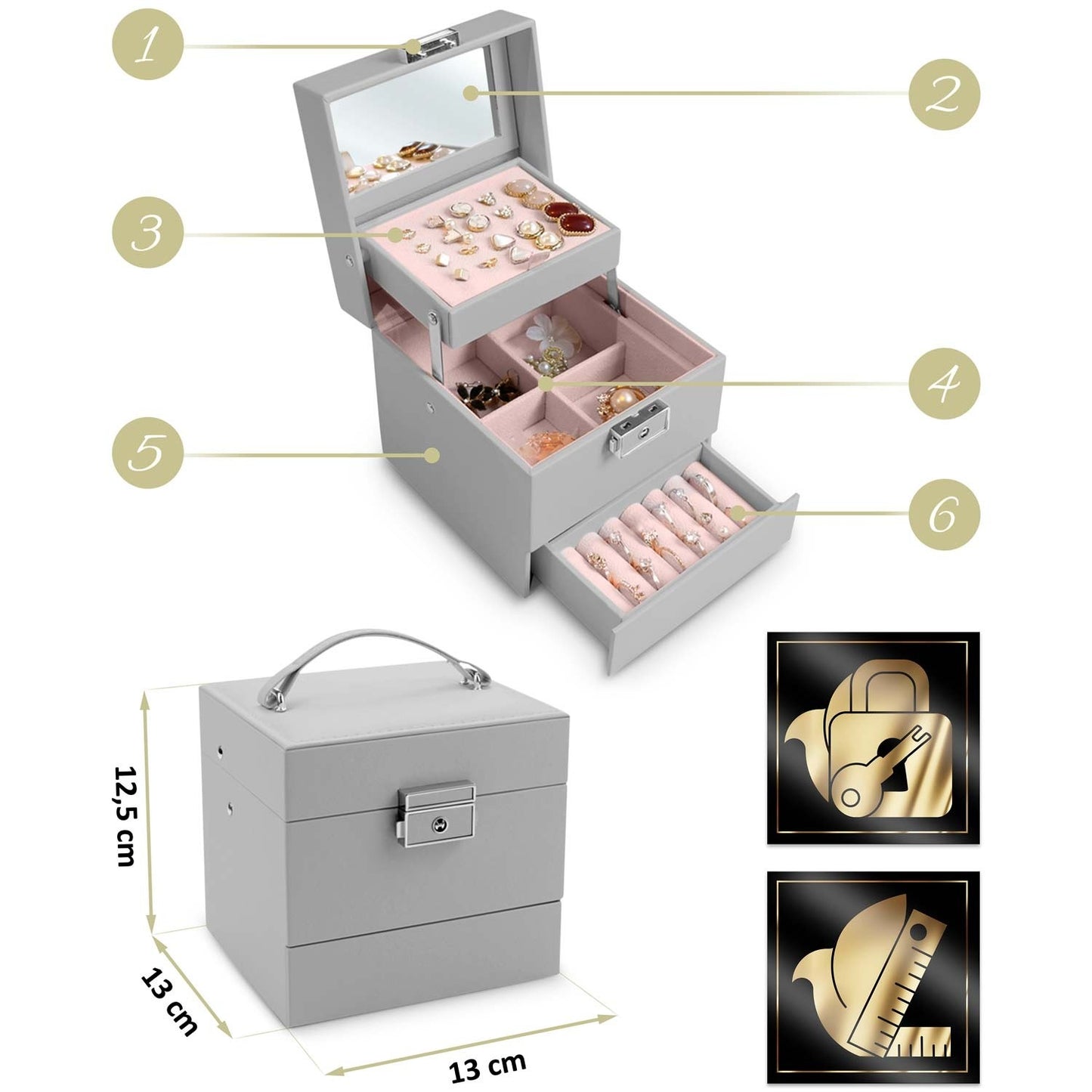 Luxury Gray Jewelry Box MS-703 Massido
