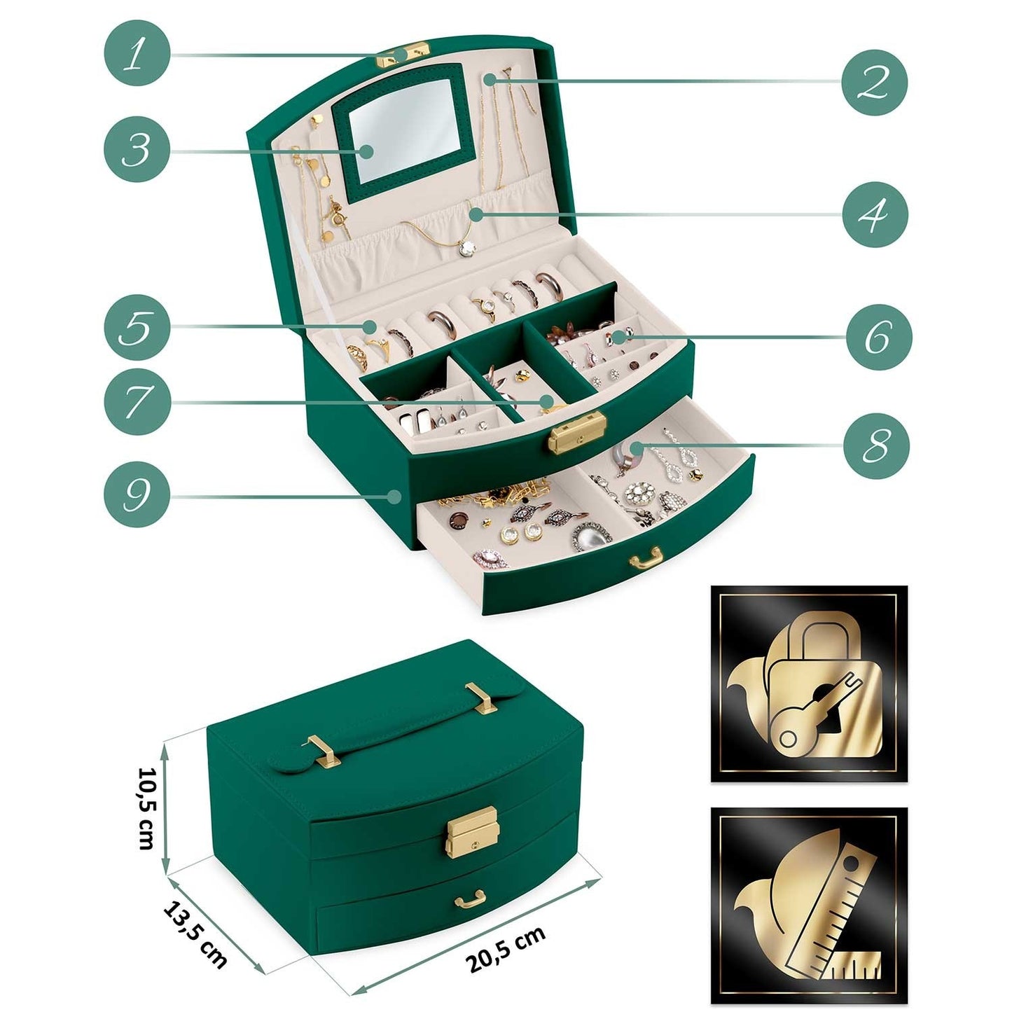 Luxury Green Jewelry Box Massido MS-708