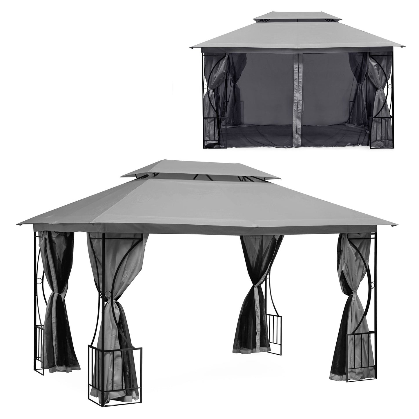 Luxury Grey Garden Pavilion Tent Gazebo 3x4 m with Mosquito Net and Full Walls MultiGarden