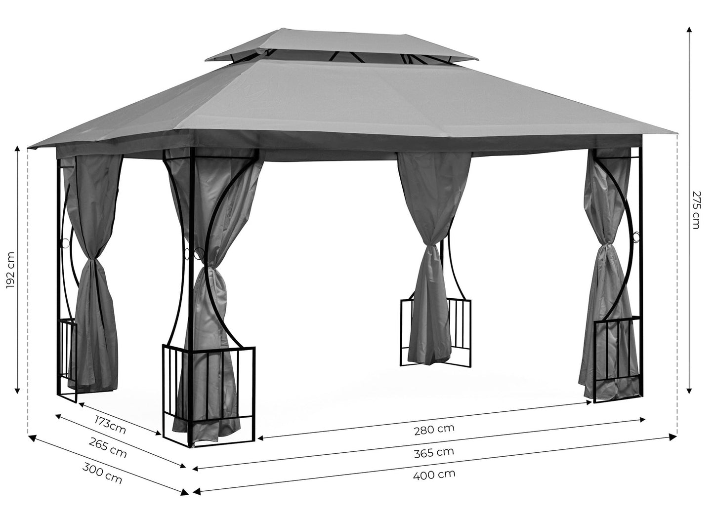 Luxury Grey Garden Pavilion Tent Gazebo 3x4 m with Mosquito Net and Full Walls MultiGarden