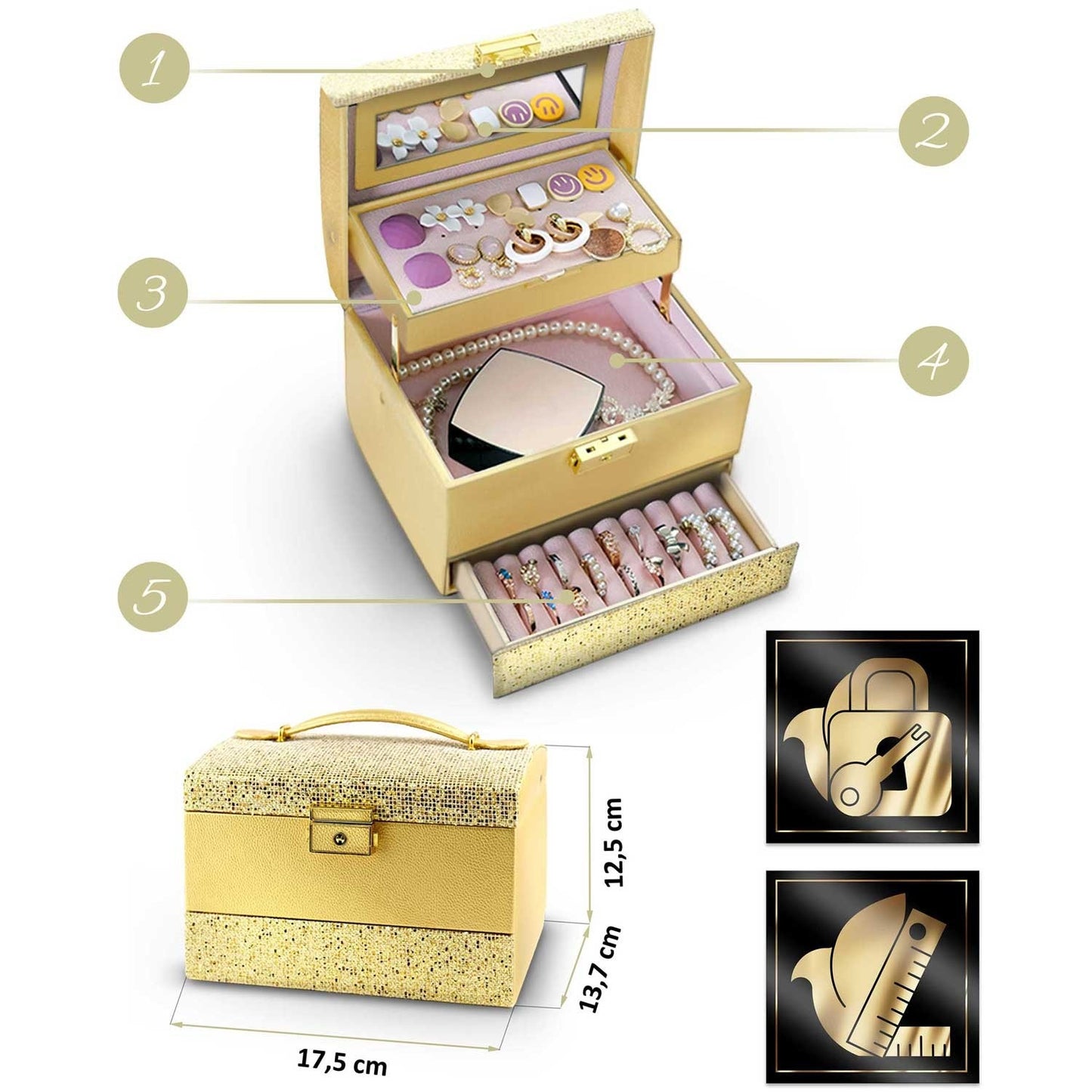 Luxury Jewelry Box MS-705 Massido - Gold
