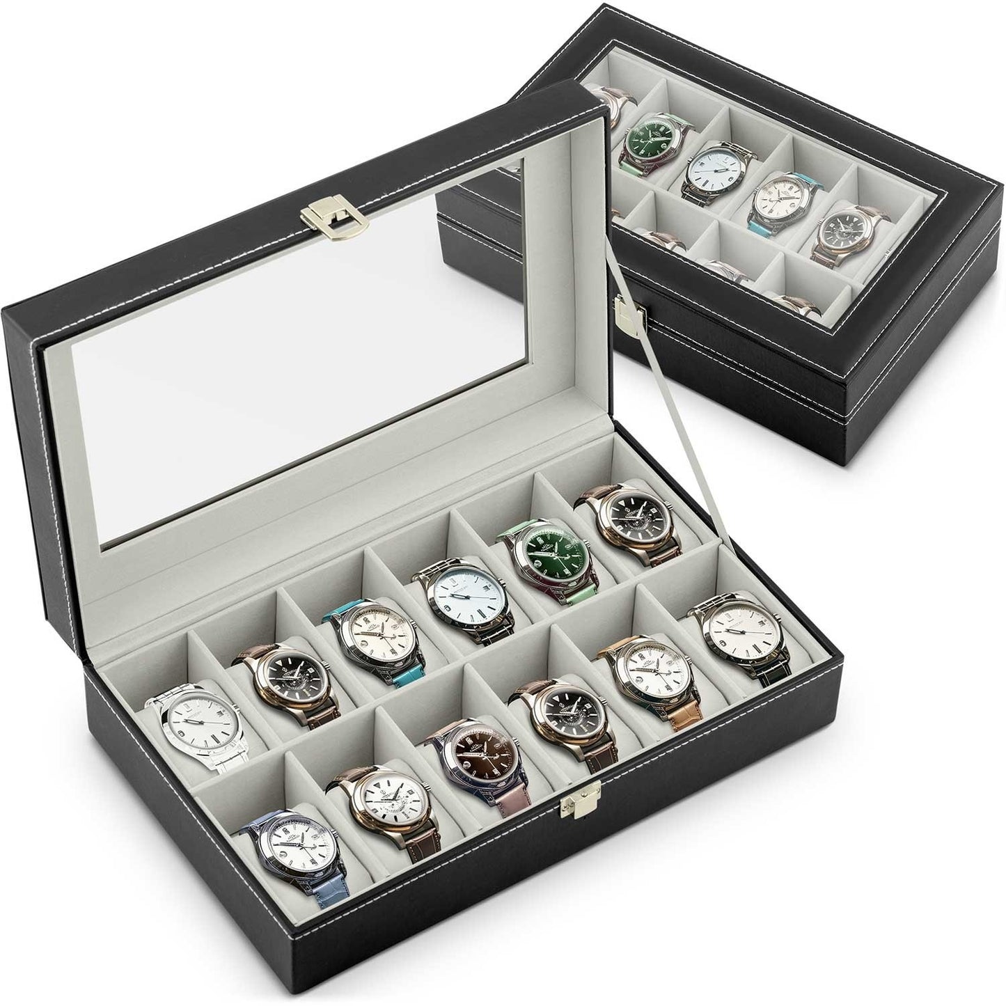 Luxury Watch Box for 12 Watches Massido MS-710 Black and Beige