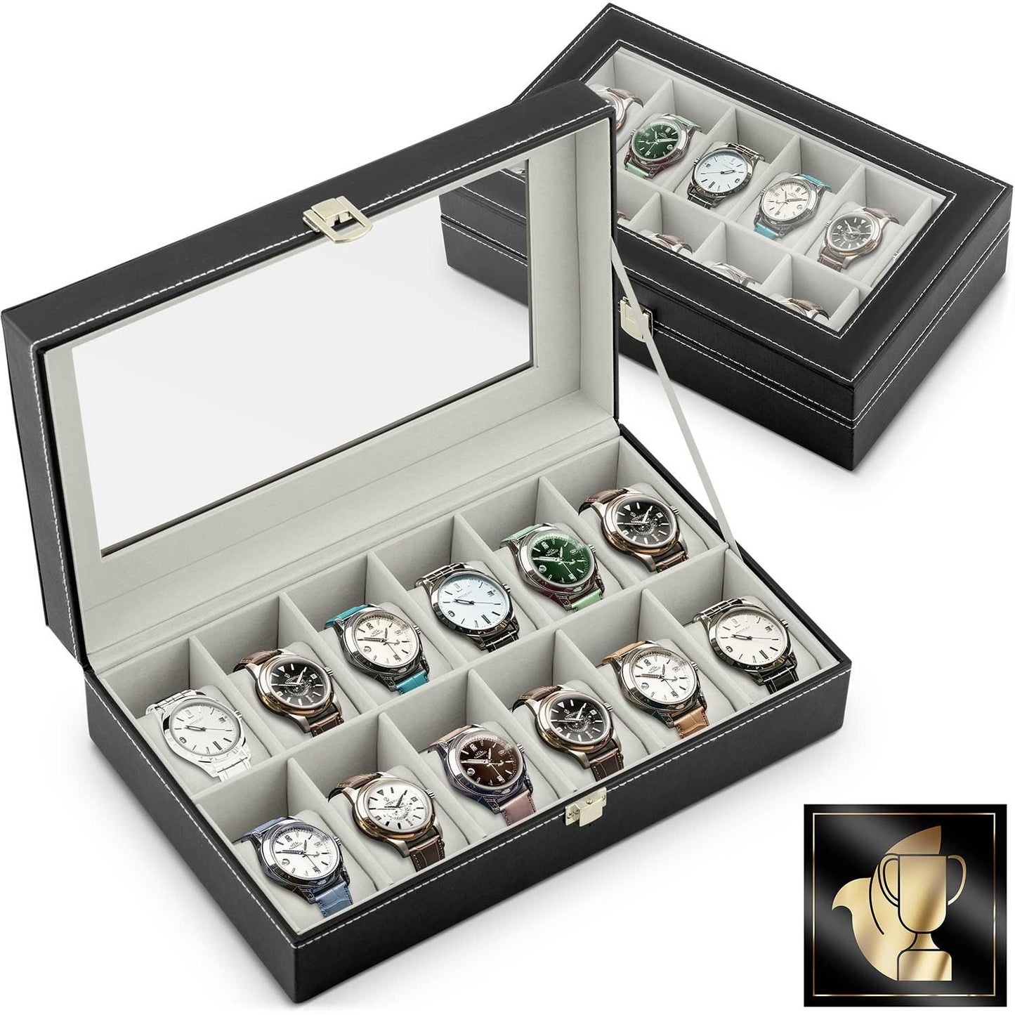 Luxury Watch Box for 12 Watches Massido MS-710 Black and Beige