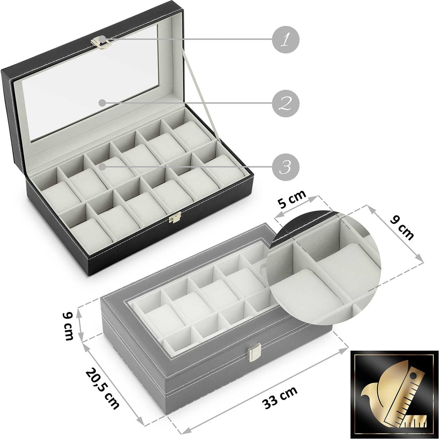 Luxury Watch Box for 12 Watches Massido MS-710 Black and Beige