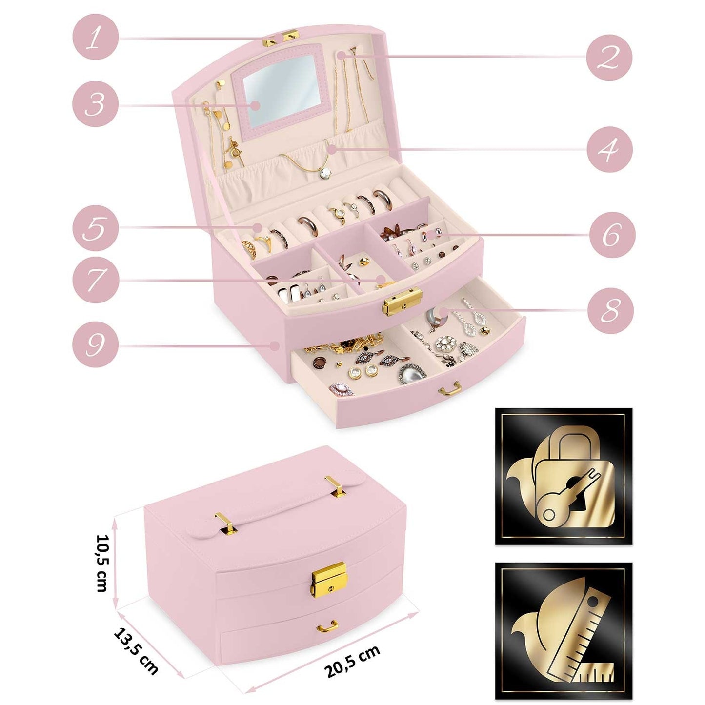 Luxury pink jewelry box Massido MS-708