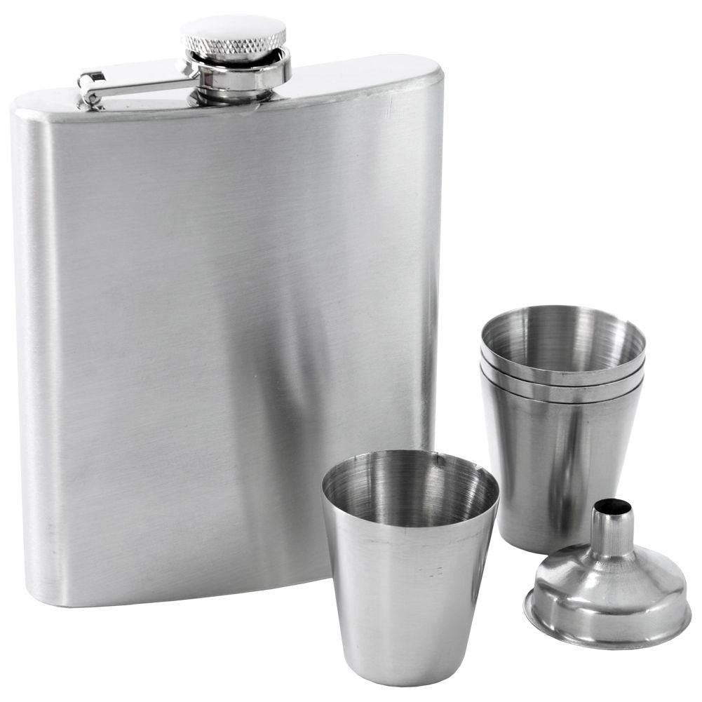 Luxury set: Pocket flask, 4 shot glasses & funnel in gift box