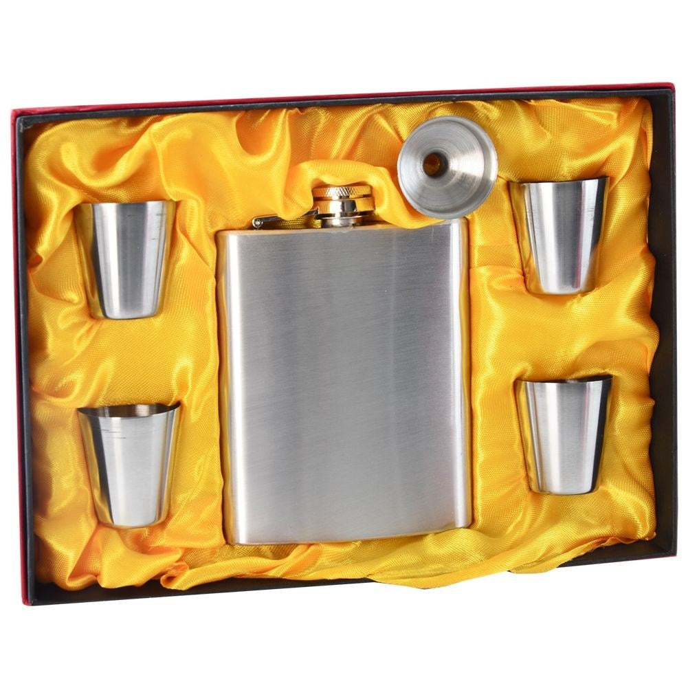 Luxury set: Pocket flask, 4 shot glasses & funnel in gift box
