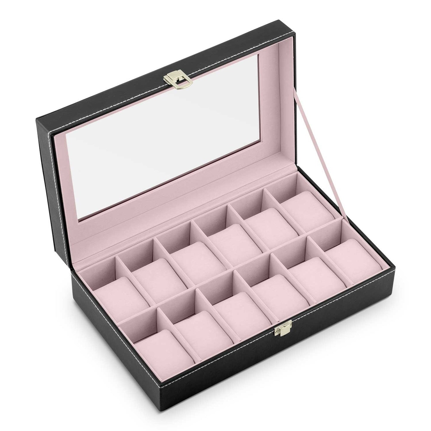 Luxury watch box for 12 watches Massido MS-710 Black/Salmon pink