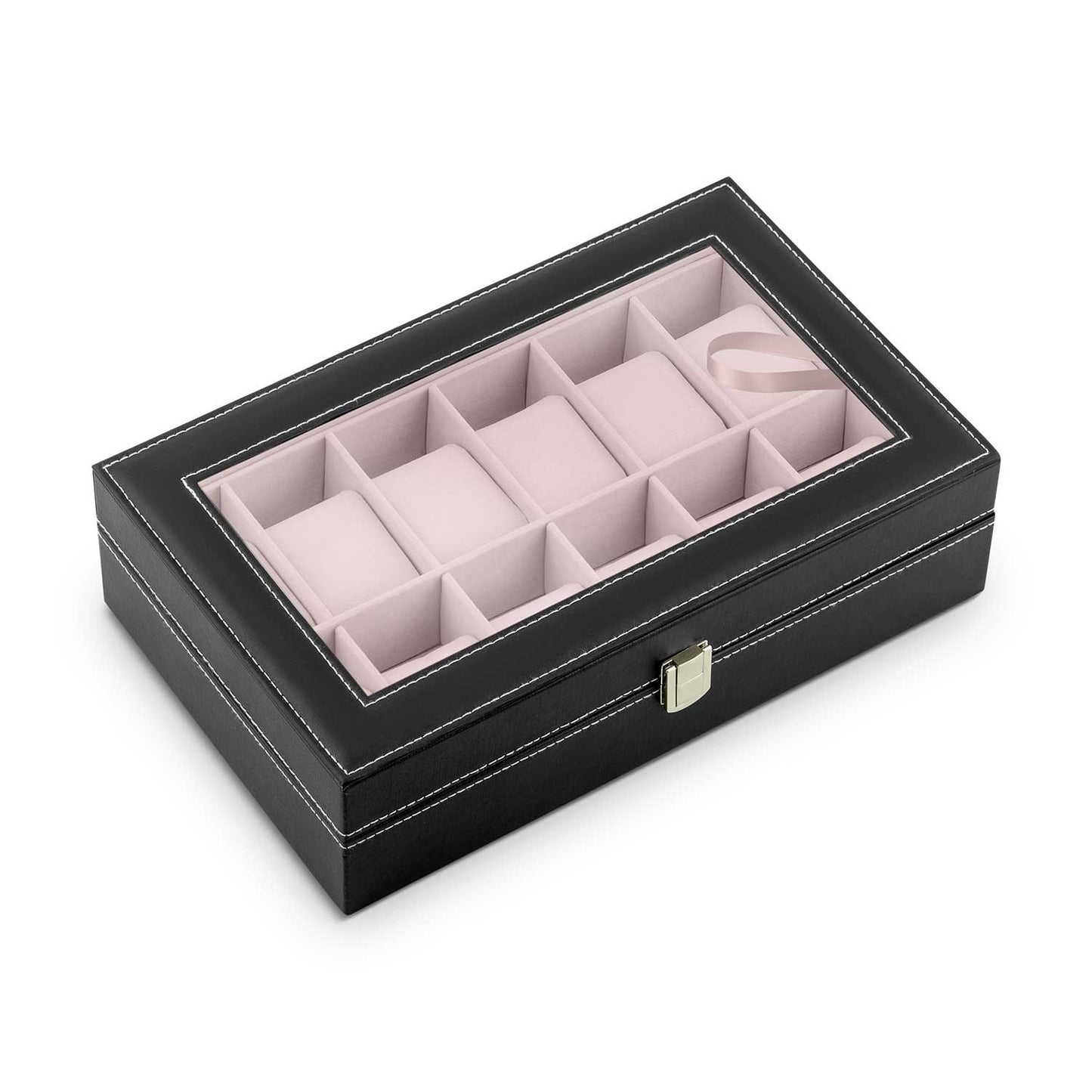Luxury watch box for 12 watches Massido MS-710 Black/Salmon pink