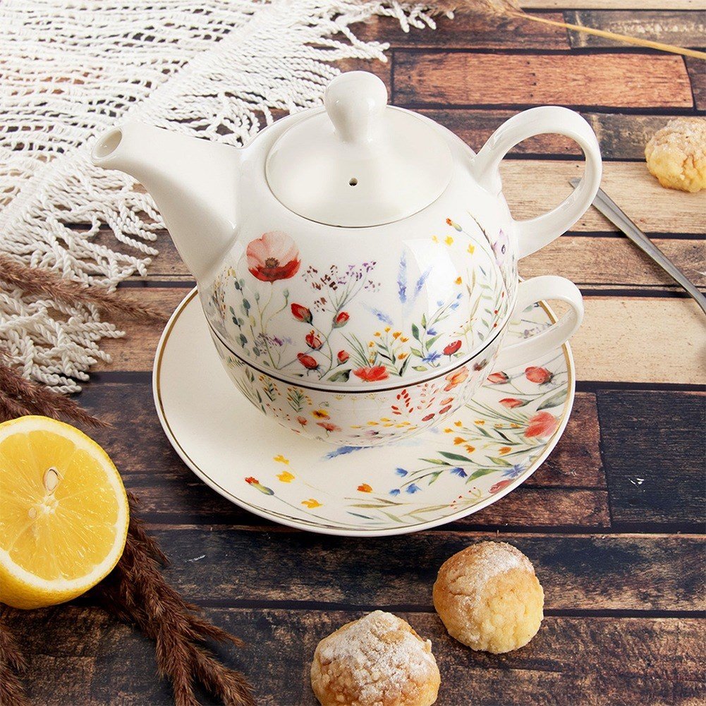 MAKI porcelain teapot with cup, 3 pieces