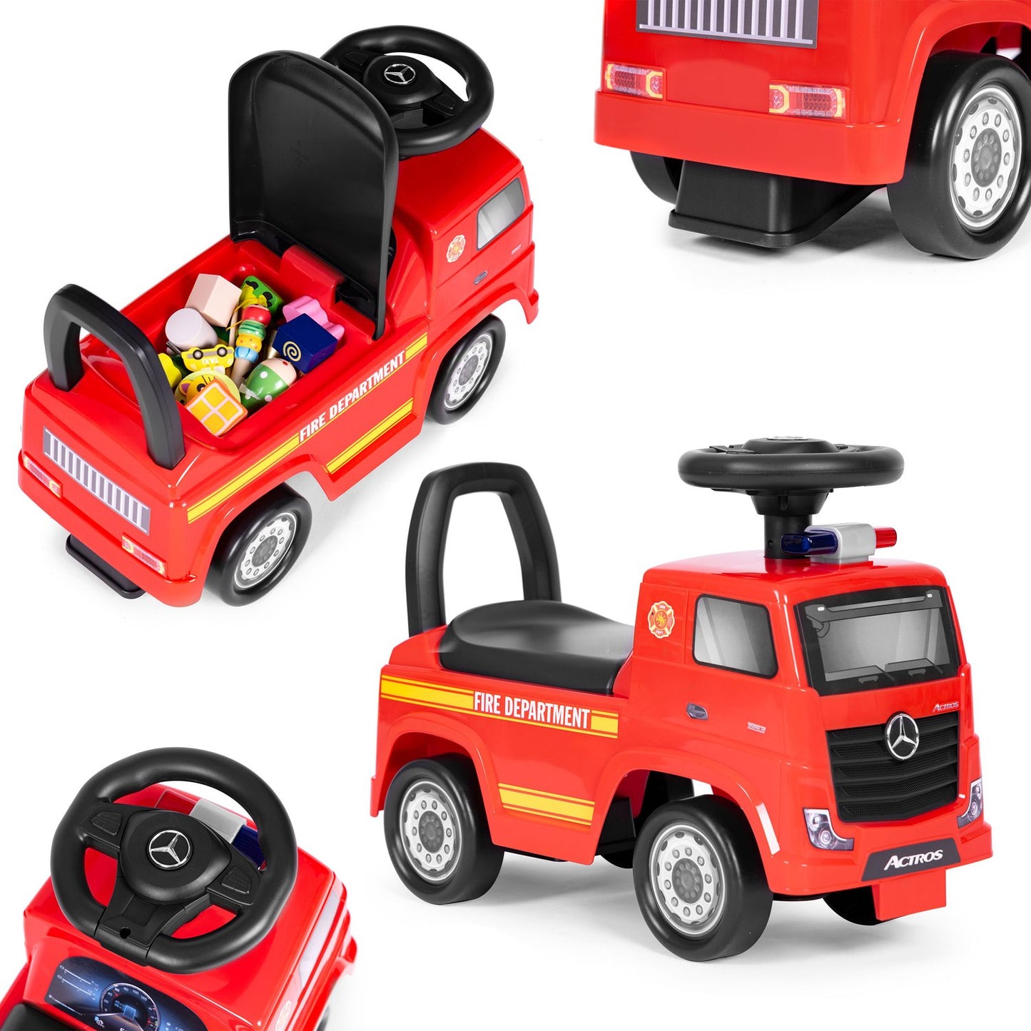 MERCEDES car, pusher car, fire truck