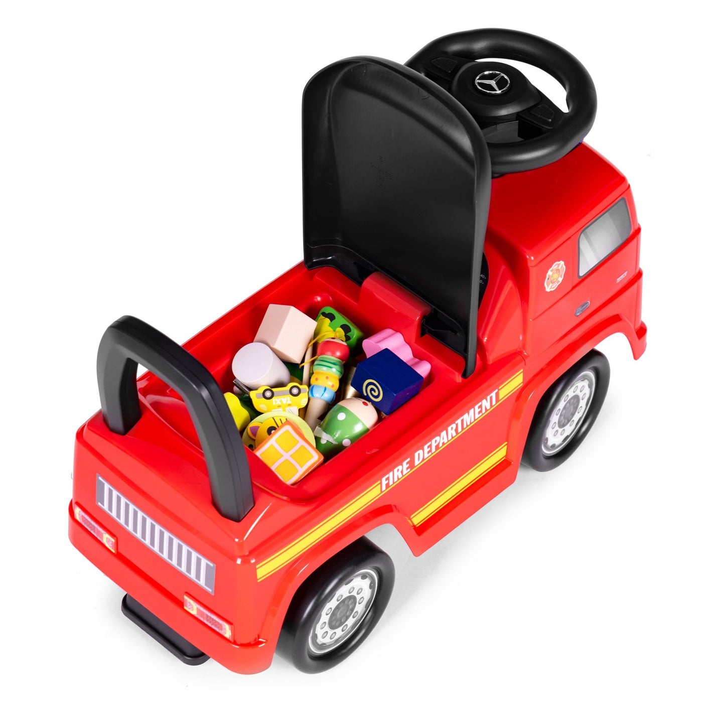 MERCEDES car, pusher car, fire truck