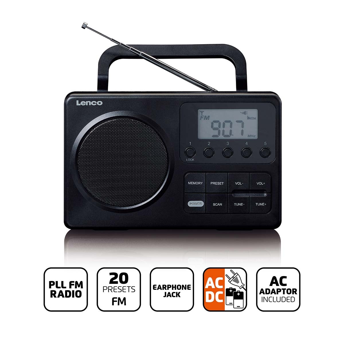 MPR-035BK Compact Portable FM Radio with LCD Screen Black