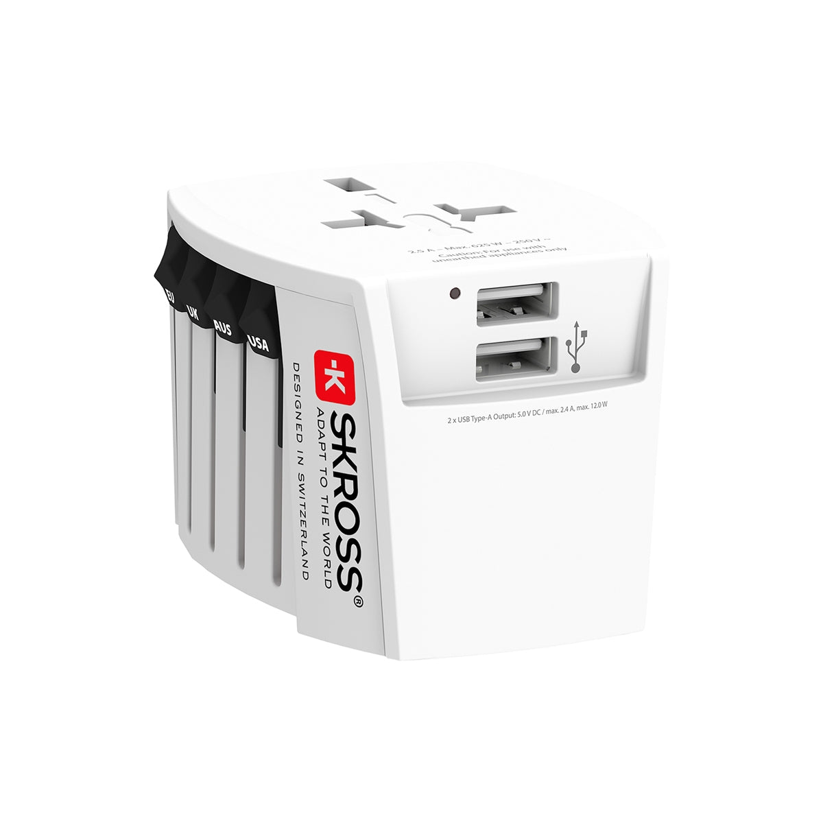 MUV USB (2xA) Compact 2-pin world travel adapter with 2 integrated USB ports
