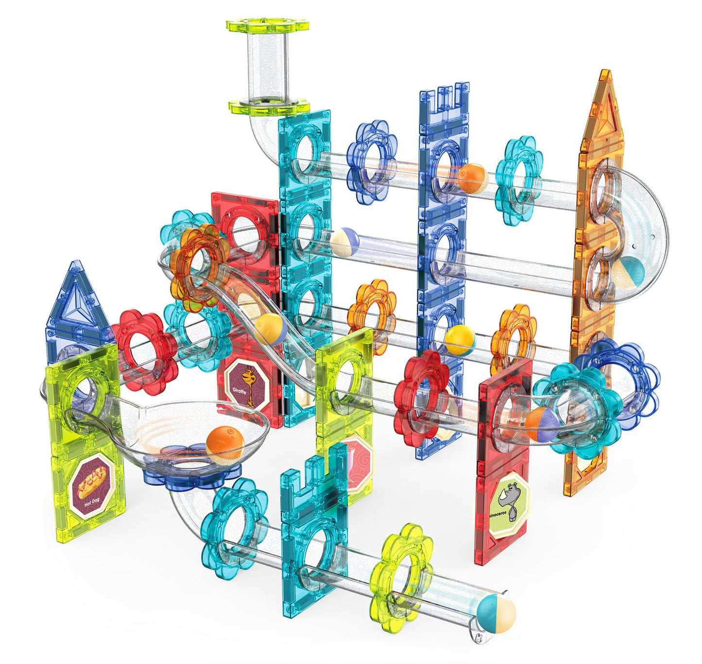 Magnetic 3D Marble Run Blocks Set, 113 Pieces
