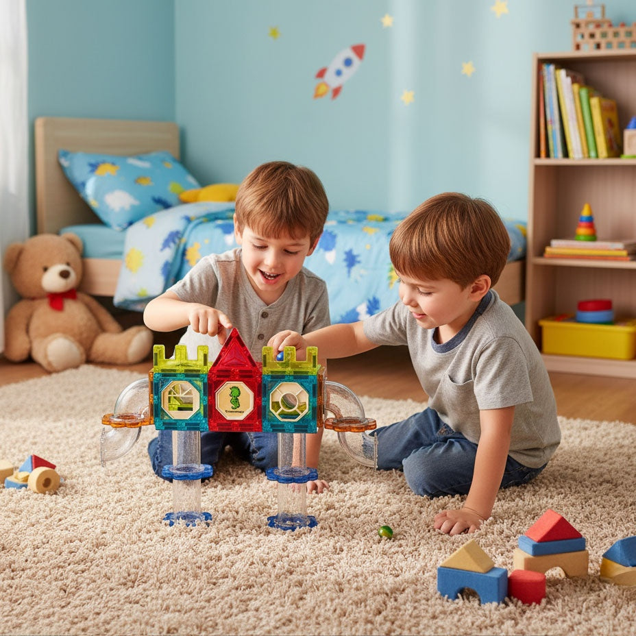Magnetic 3D Marble Run Blocks Set, 113 Pieces