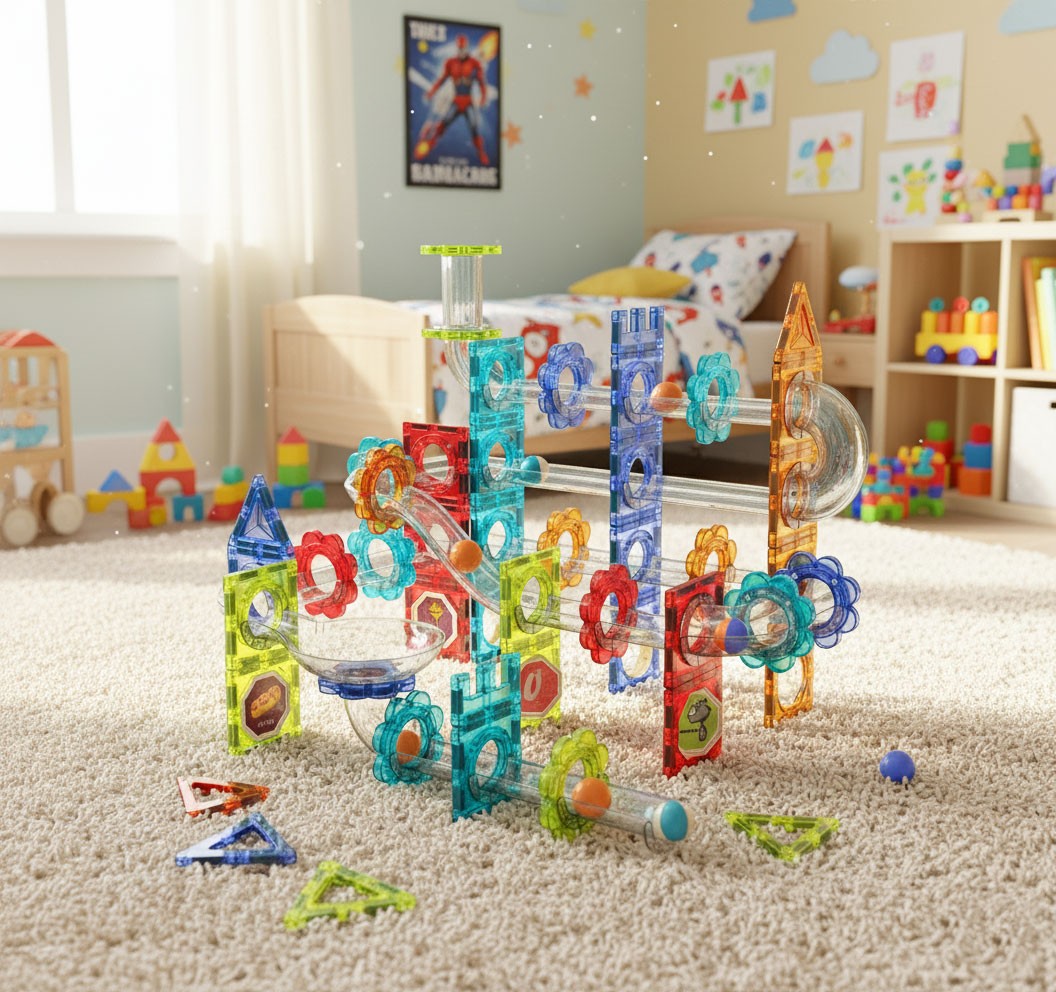 Magnetic 3D Marble Run Blocks Set, 113 Pieces