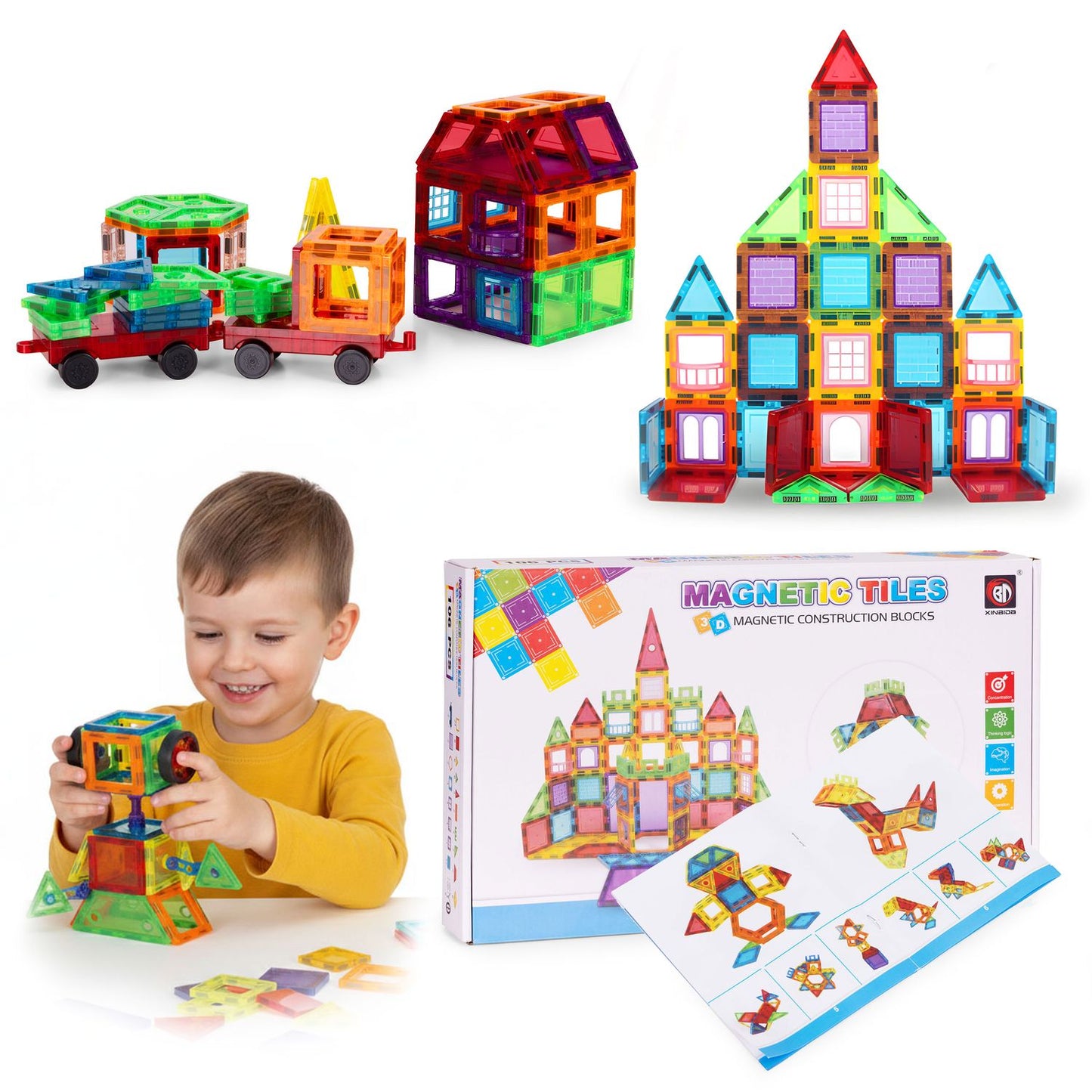 Magnetic Building Blocks Set, 106 Pieces, 3D Construction