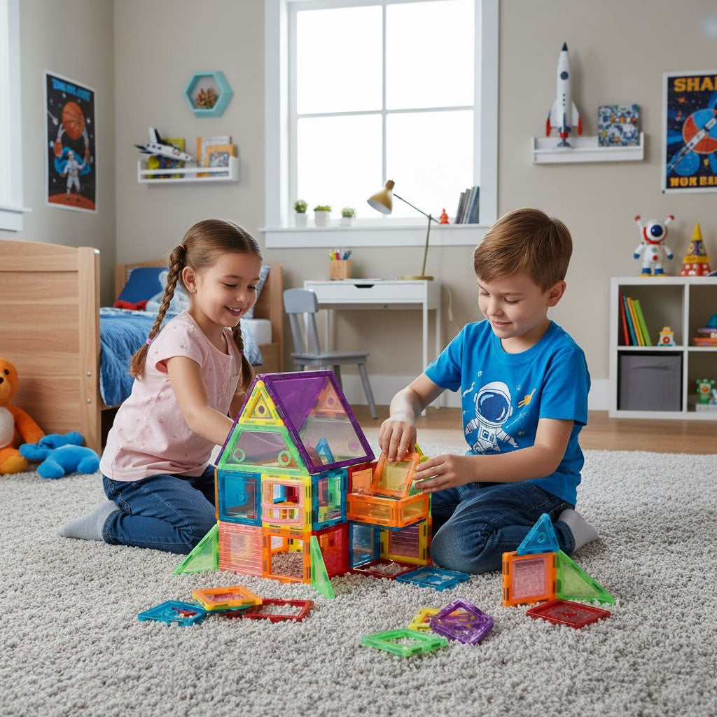 Magnetic Building Blocks Set, 106 Pieces, 3D Construction