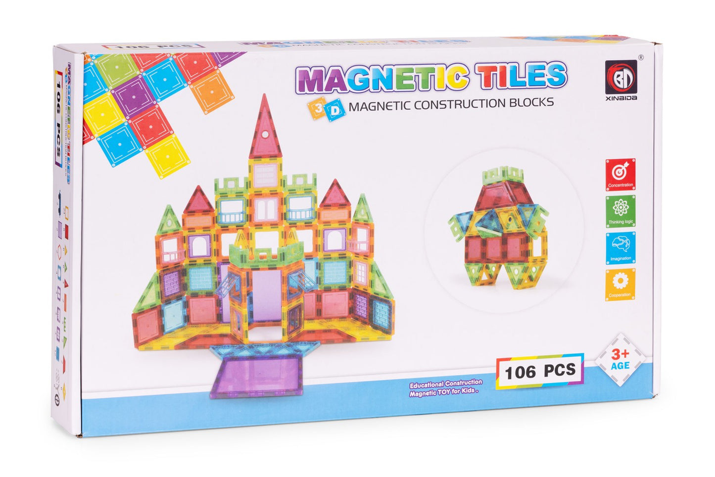 Magnetic Building Blocks Set, 106 Pieces, 3D Construction
